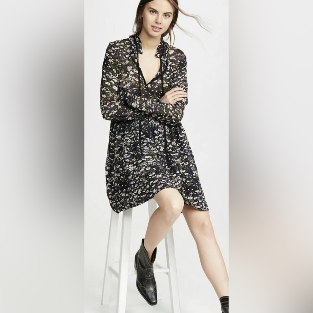 GANNI floral Printed Georgette Dress Black sz eur 42 usa 8-10
